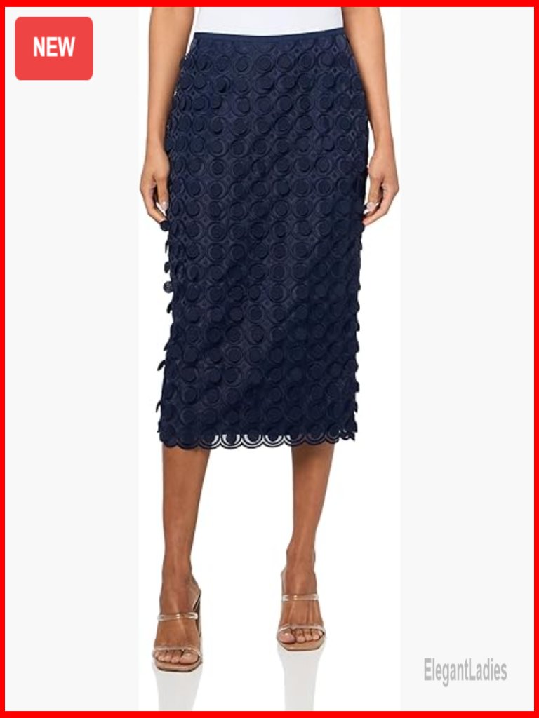 Midi Pencil Skirt High Waisted 3d Embroidery Scalloped Hem
